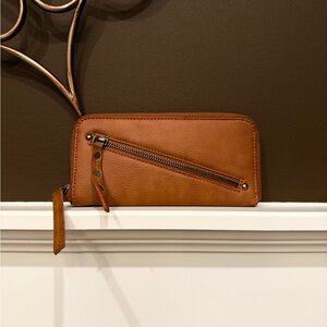 NEW Free People Brown Vegan Leather Wallet with Zipper Detail